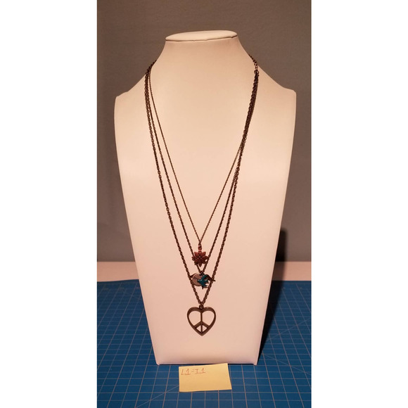 Multi Strand Layered Bronze Tone Charm (5) Necklace - Picture 1 of 4